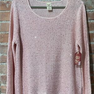 NWT FADED GLORY Layered Pink Women's Sweater with Sheer Underlay, Sparkly